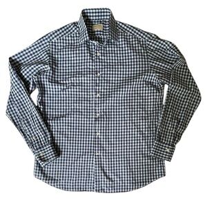 Mens H. Stockton Casual Blue & Navy Gingham Check Shirt, Large -see measurements